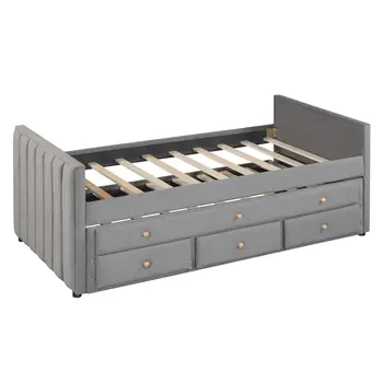 Dark Gray Tufted Velvet Upholstered Full Day Bed With Trundle And Drawers