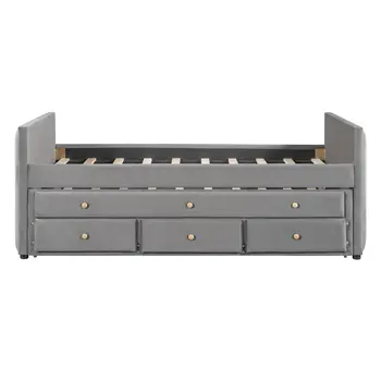Dark Gray Tufted Velvet Upholstered Full Day Bed With Trundle And Drawers