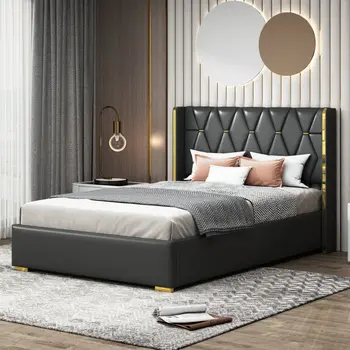 Black Tufted Upholstered Queen Bed Frame