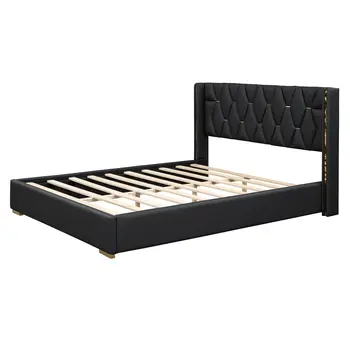 Black Tufted Upholstered Twin Bed Frame