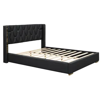 Black Tufted Upholstered Twin Bed Frame