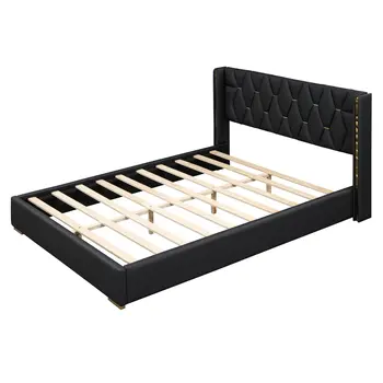Black Tufted Upholstered Twin Bed Frame