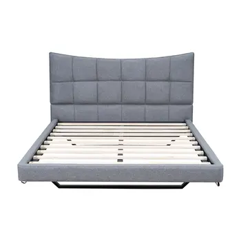 Gray Tufted Upholstered Full Bed Frame With LED Lighting And USB