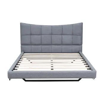Gray Tufted Upholstered Full Bed Frame With LED Lighting And USB