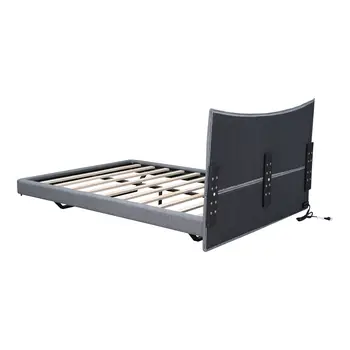 Gray Tufted Upholstered Full Bed Frame With LED Lighting And USB