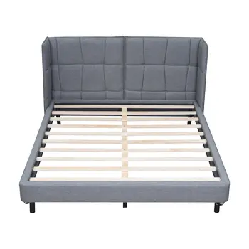 Gray Tufted Upholstered Queen Bed Frame With LED Lighting And USB