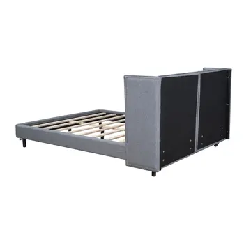 Gray Tufted Upholstered Queen Bed Frame With LED Lighting And USB
