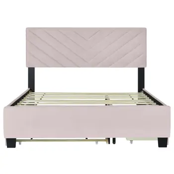 Pink Tufted Upholstered Twin Bed Frame With Trundle And Drawers