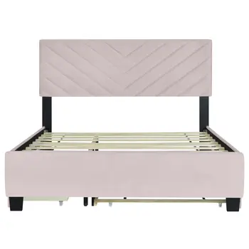 Pink Tufted Upholstered Twin Bed Frame With Trundle And Drawers