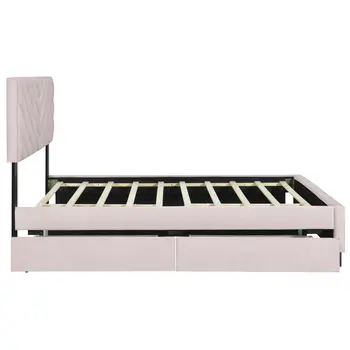 Pink Tufted Upholstered Twin Bed Frame With Trundle And Drawers