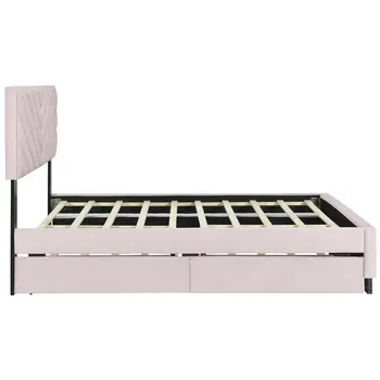 Pink Tufted Upholstered Twin Bed Frame With Trundle And Drawers