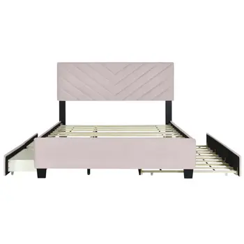 Pink Tufted Upholstered Twin Bed Frame With Trundle And Drawers