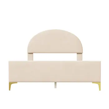 Beige Tufted Velvet Upholstered Queen Bed Frame