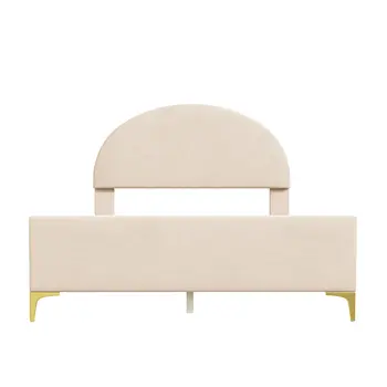 Beige Tufted Velvet Upholstered Queen Bed Frame