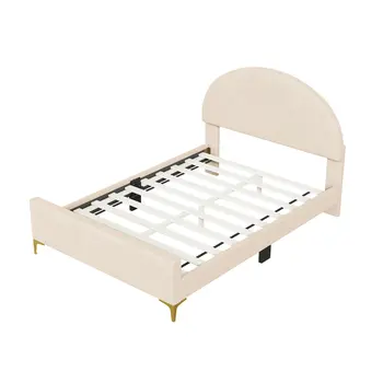 Beige Tufted Velvet Upholstered Queen Bed Frame