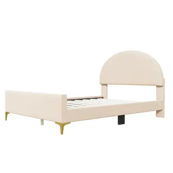 Beige Tufted Velvet Upholstered Queen Bed Frame