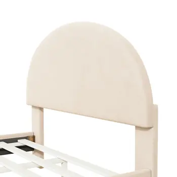Beige Tufted Velvet Upholstered Queen Bed Frame