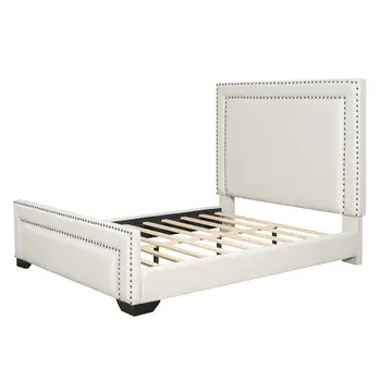 Beige Tufted Velvet Upholstered Queen Bed Frame