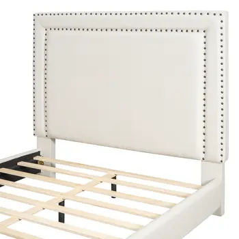 Beige Tufted Velvet Upholstered Queen Bed Frame