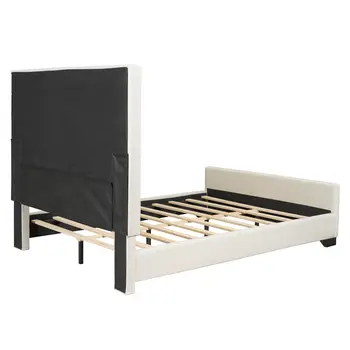 Beige Tufted Velvet Upholstered Queen Bed Frame