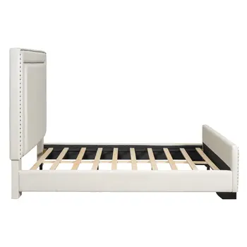 Beige Tufted Velvet Upholstered Queen Bed Frame