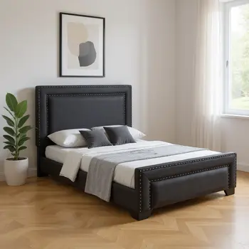 Black Tufted Velvet Upholstered Queen Bed Frame