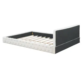 Beige Tufted Velvet Upholstered Queen Bed Frame