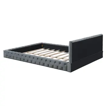 Gray Tufted Velvet Upholstered Queen Bed Frame