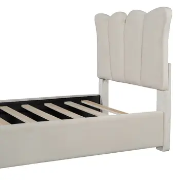 Beige Tufted Velvet Upholstered Twin Bed Frame