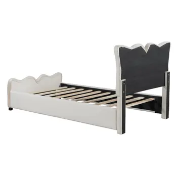 Beige Tufted Velvet Upholstered Twin Bed Frame