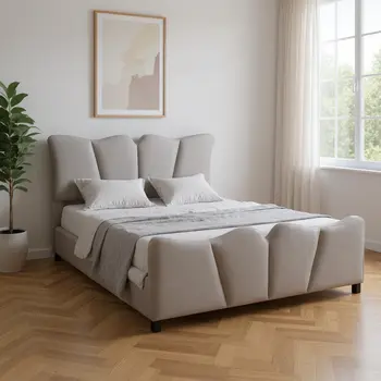 Gray Tufted Velvet Upholstered Full Bed Frame
