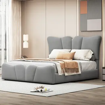 Gray Tufted Velvet Upholstered Full Bed Frame