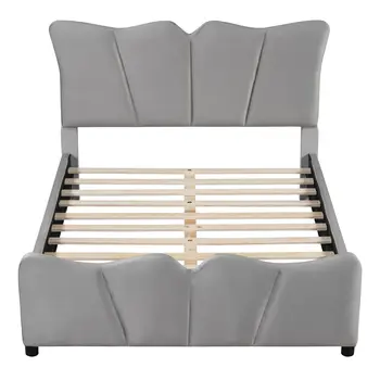 Gray Tufted Velvet Upholstered Full Bed Frame