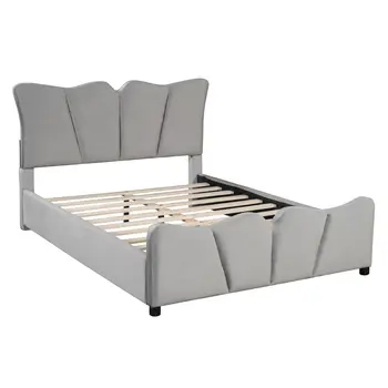 Gray Tufted Velvet Upholstered Full Bed Frame