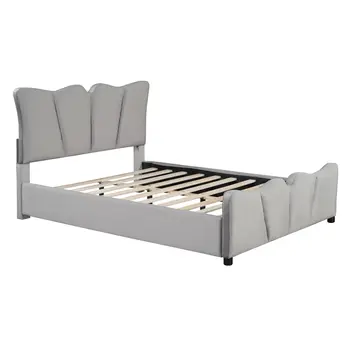 Gray Tufted Velvet Upholstered Full Bed Frame