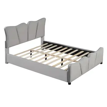 Gray Tufted Velvet Upholstered Full Bed Frame