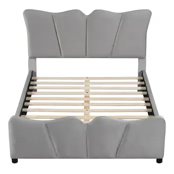 Gray Tufted Velvet Upholstered Full Bed Frame