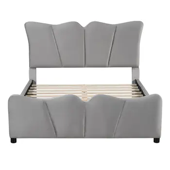 Gray Tufted Velvet Upholstered Full Bed Frame