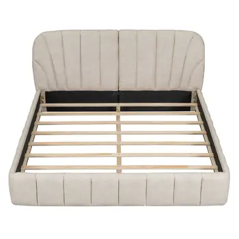 Beige Tufted Upholstered Queen Bed Frame