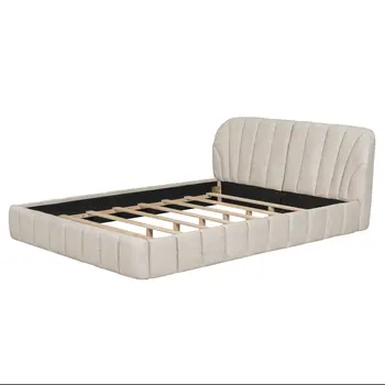 Beige Tufted Upholstered Queen Bed Frame