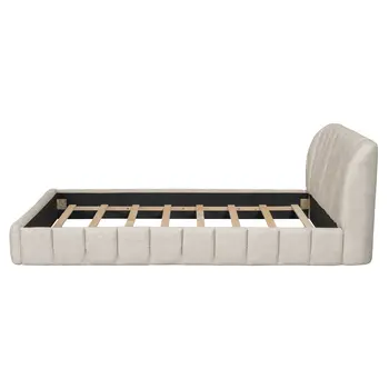 Beige Tufted Upholstered Queen Bed Frame