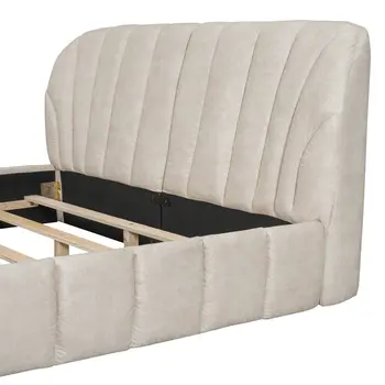 Beige Tufted Upholstered Queen Bed Frame