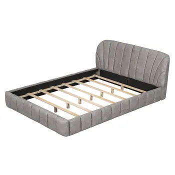 Gray Tufted Upholstered Queen Bed Frame