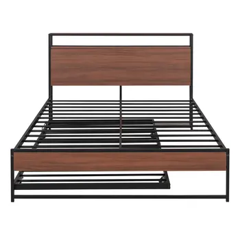 Black Metal Full Bed Frame With Trundle