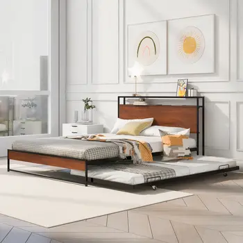 Black Metal Queen Bed Frame With Trundle