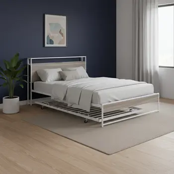White Metal Queen Bed Frame With Trundle