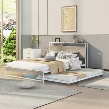 White Metal Queen Bed Frame With Trundle