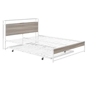 White Metal Queen Bed Frame With Trundle