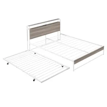 White Metal Queen Bed Frame With Trundle