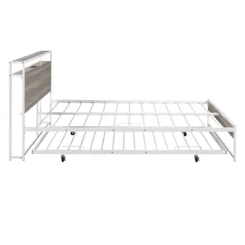 White Metal Queen Bed Frame With Trundle